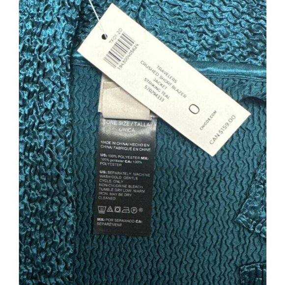 NEW Chicos Travelers Womens Sz 4/6 Teal Crushed Short Blazer Jacket Seersucker - Picture 7 of 8